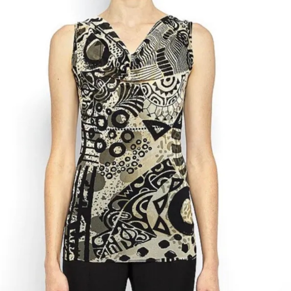 Fuzzi Tulle Mesh Abstract Zodiac Print Drape Sleeveless Top XL NWT $275